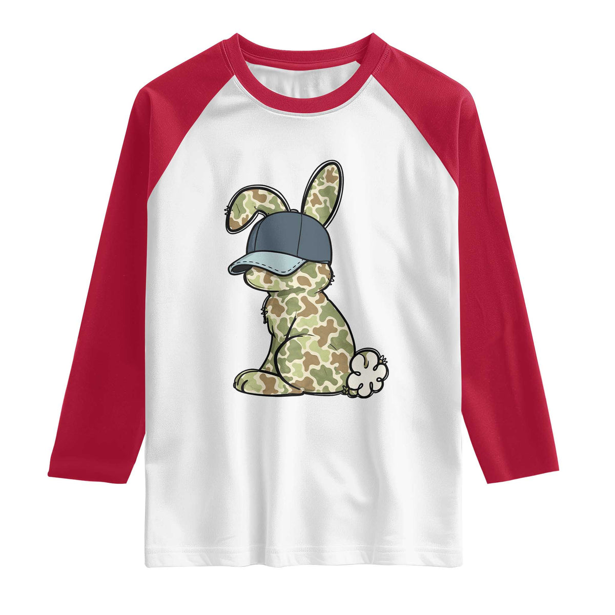 Camouflage Bunny Raglan Shirt Funny Hunter Easter Gift TS12 White Red Print Your Wear