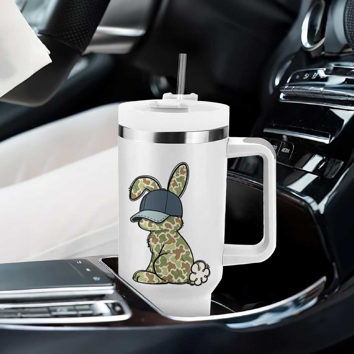 Camouflage Bunny Tumbler With Handle Funny Hunter Easter Gift TS12 Print Your Wear