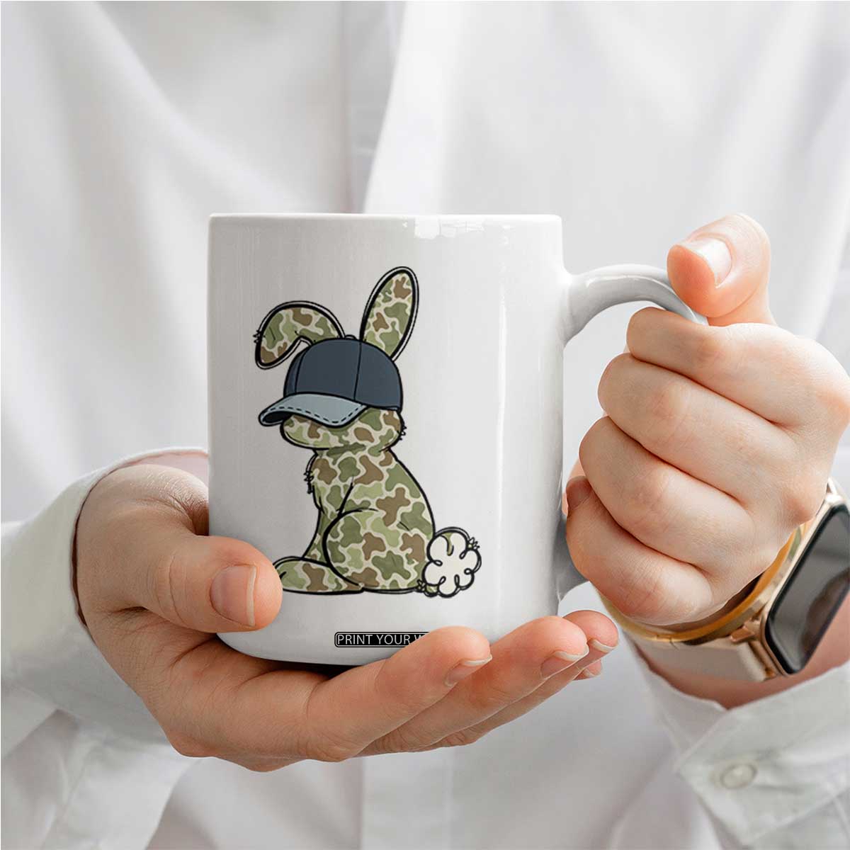 Camouflage Bunny Coffee Mug Funny Hunter Easter Gift TS12 Print Your Wear