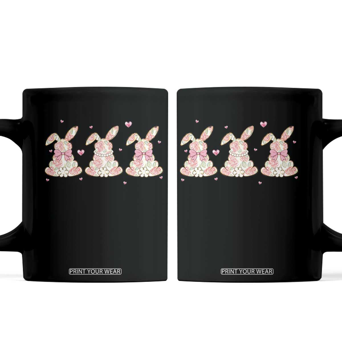 Floral Bunny Easter Coffee Mug Shabby Chic Rose Pattern TS12 Black Print Your Wear