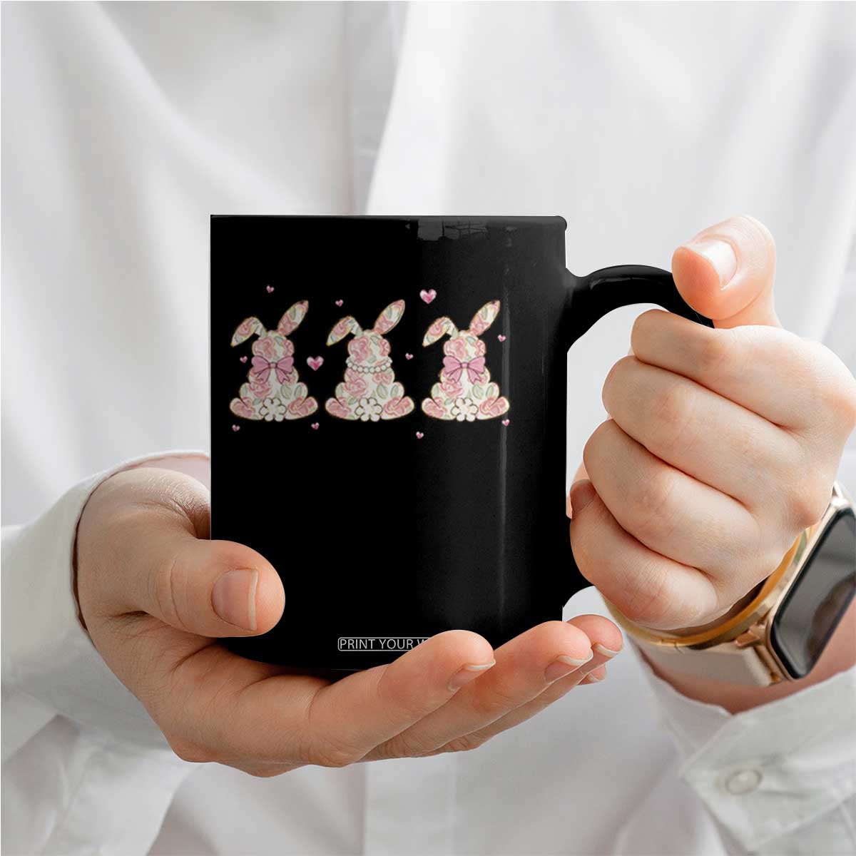 Floral Bunny Easter Coffee Mug Shabby Chic Rose Pattern TS12 Print Your Wear