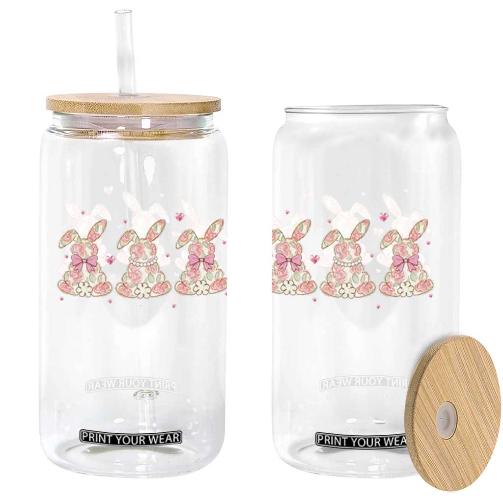 Floral Bunny Easter Glass Can Shabby Chic Rose Pattern TS12 Print Your Wear