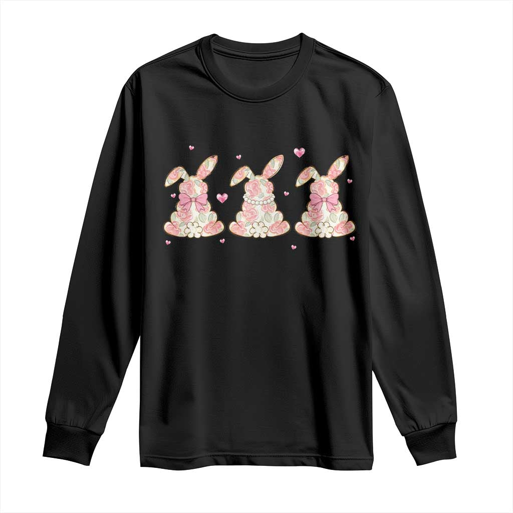 Floral Bunny Easter Long Sleeve Shirt Shabby Chic Rose Pattern TS12 Black Print Your Wear