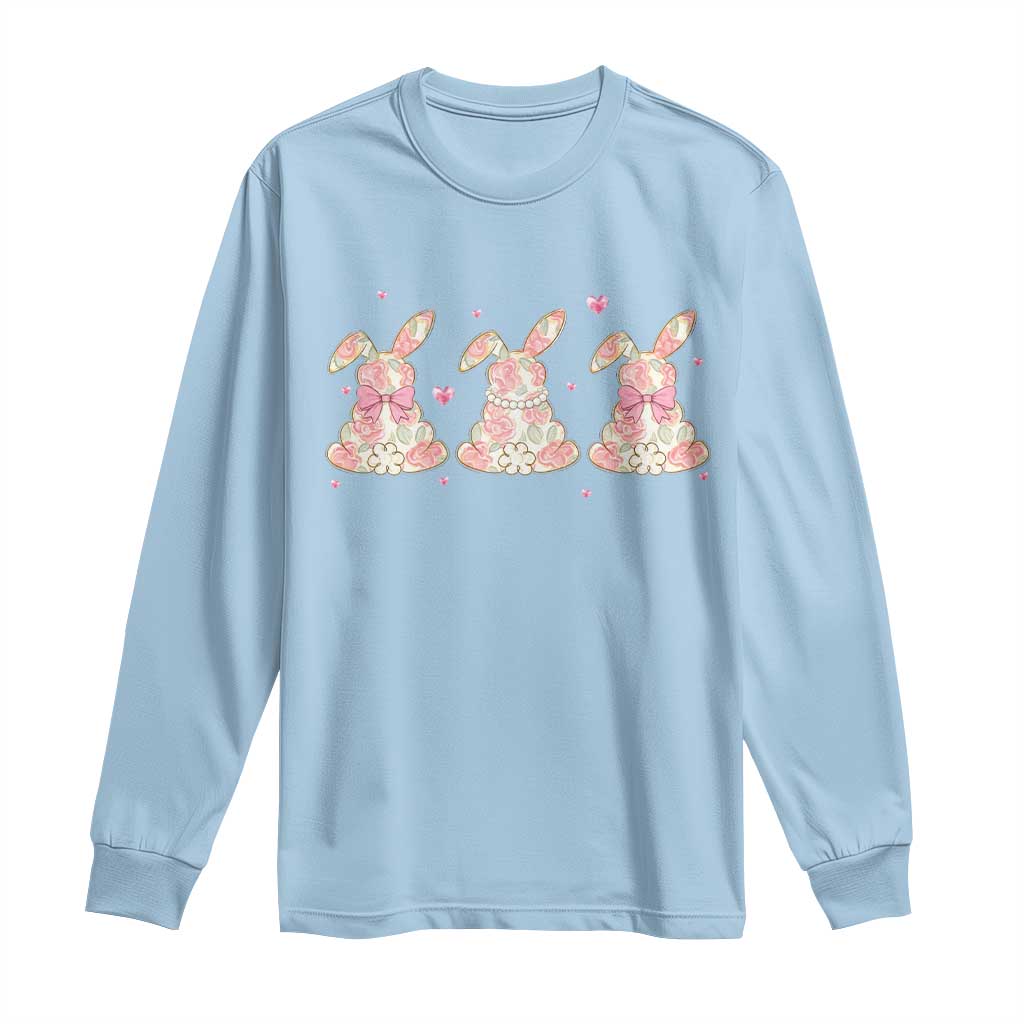 Floral Bunny Easter Long Sleeve Shirt Shabby Chic Rose Pattern TS12 Light Blue Print Your Wear