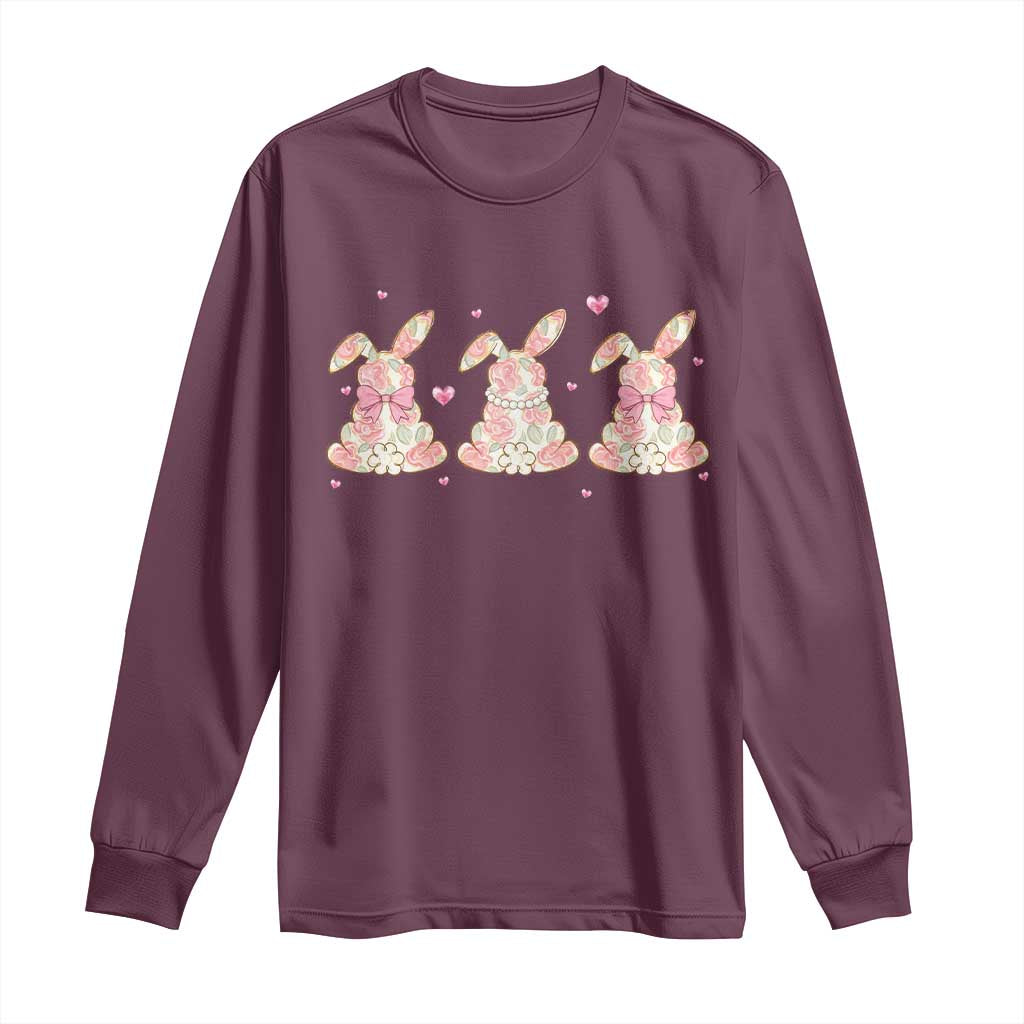 Floral Bunny Easter Long Sleeve Shirt Shabby Chic Rose Pattern TS12 Maroon Print Your Wear