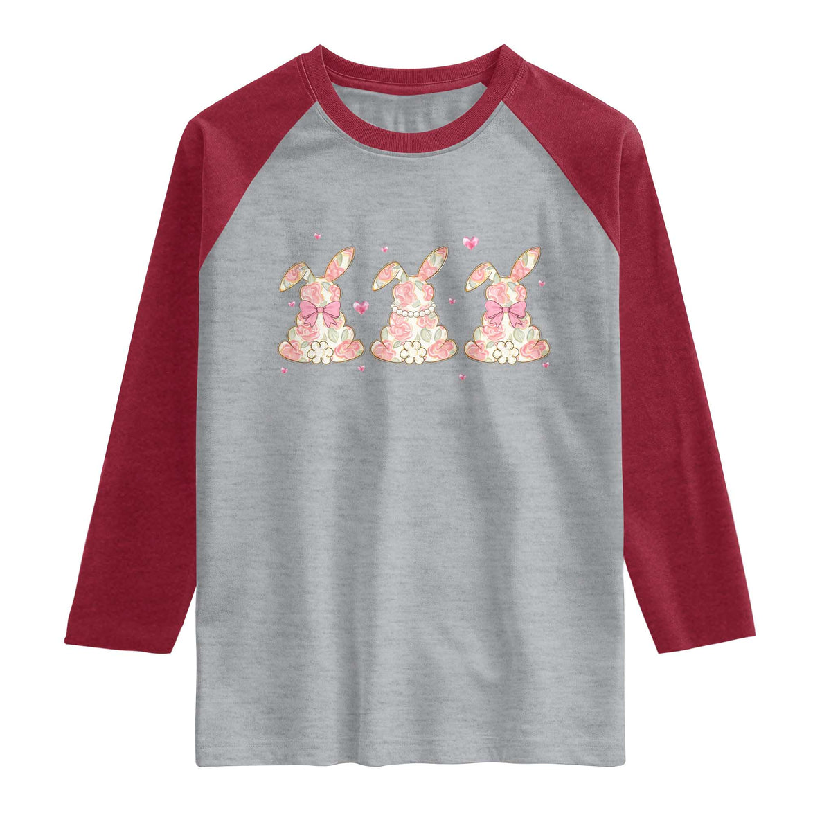 Floral Bunny Easter Raglan Shirt Shabby Chic Rose Pattern TS12 Heather Gray Heather Red Print Your Wear
