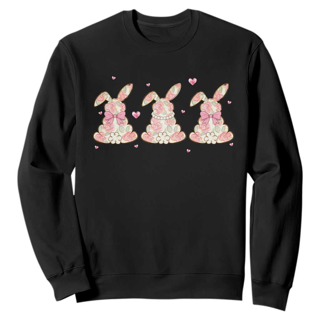 Floral Bunny Easter Sweatshirt Shabby Chic Rose Pattern TS12 Black Print Your Wear