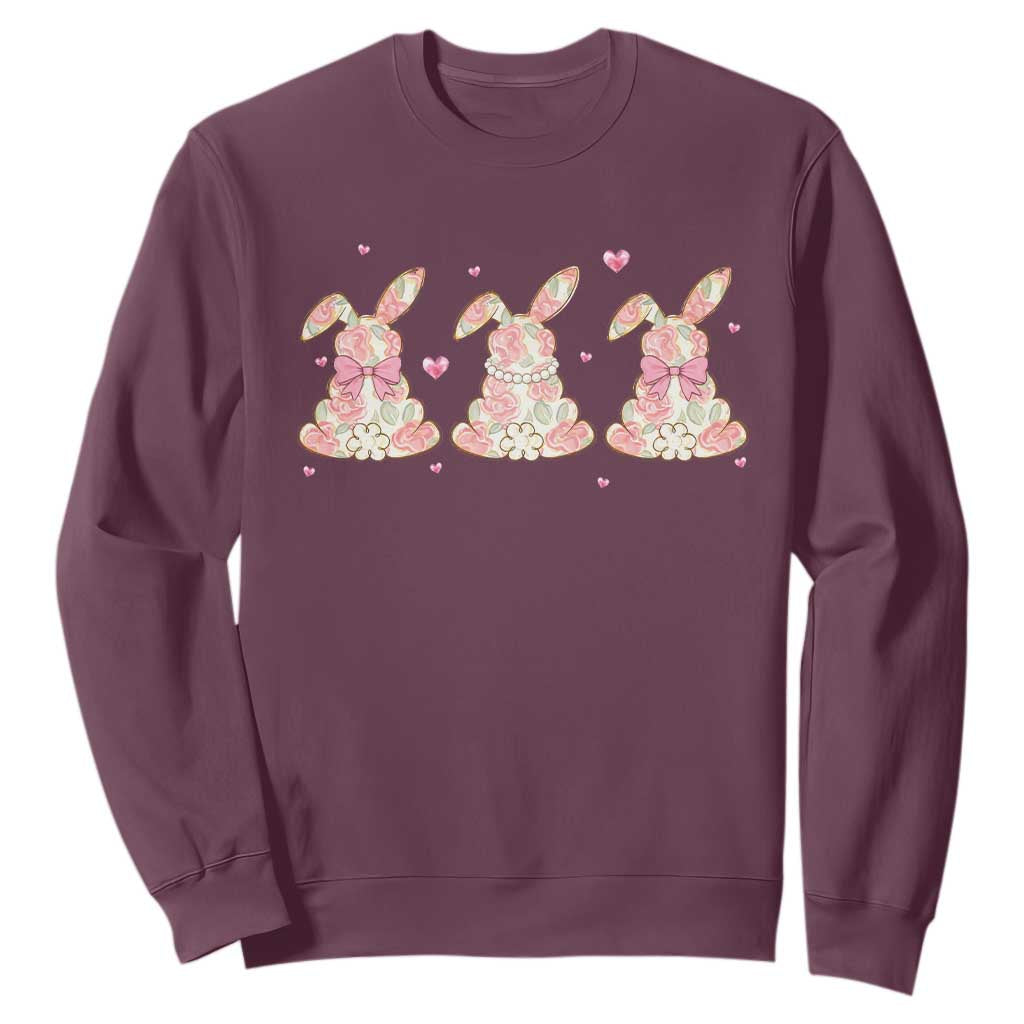 Floral Bunny Easter Sweatshirt Shabby Chic Rose Pattern TS12 Maroon Print Your Wear
