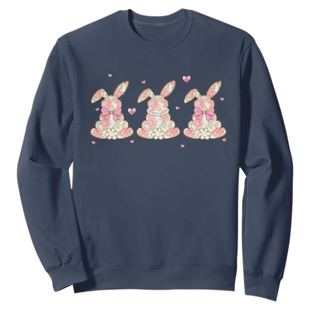 Floral Bunny Easter Sweatshirt Shabby Chic Rose Pattern TS12 Navy Print Your Wear