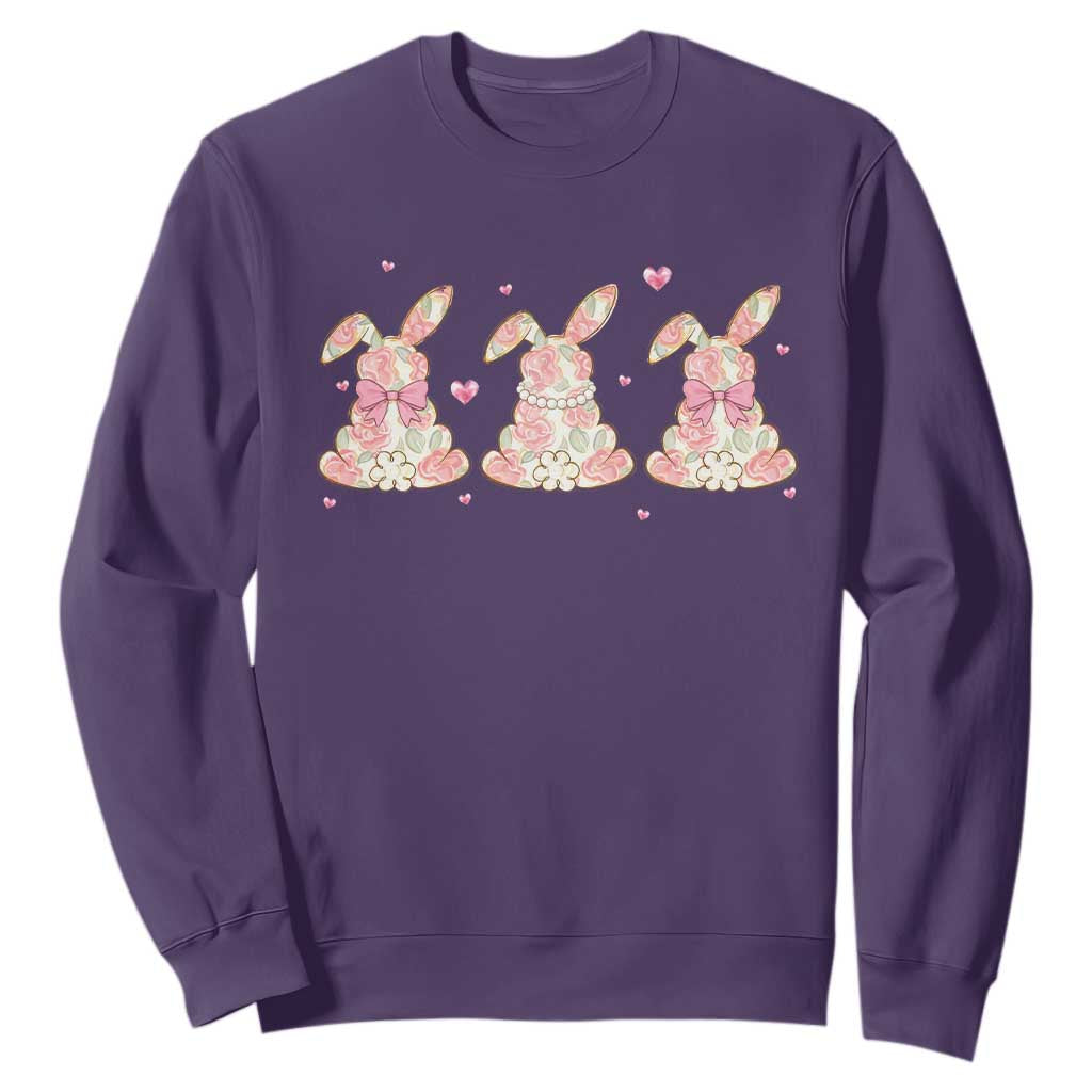 Floral Bunny Easter Sweatshirt Shabby Chic Rose Pattern TS12 Purple Print Your Wear