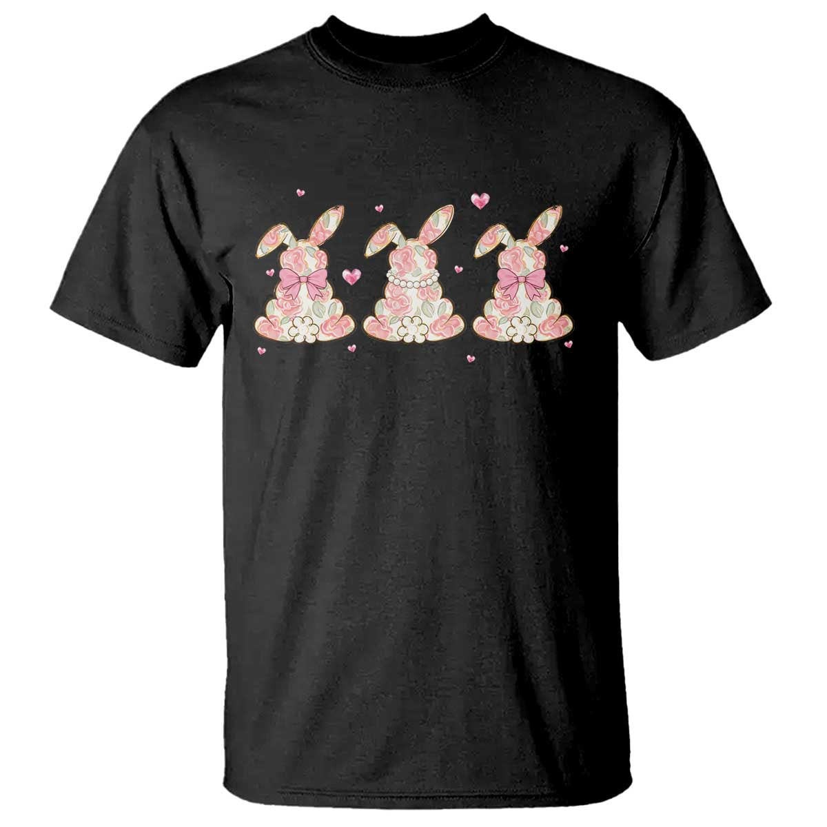 Floral Bunny Easter T Shirt Shabby Chic Rose Pattern TS12 Black Print Your Wear