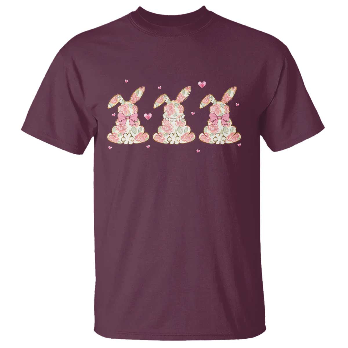 Floral Bunny Easter T Shirt Shabby Chic Rose Pattern TS12 Maroon Print Your Wear