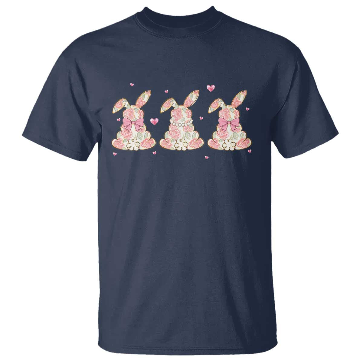 Floral Bunny Easter T Shirt Shabby Chic Rose Pattern TS12 Navy Print Your Wear