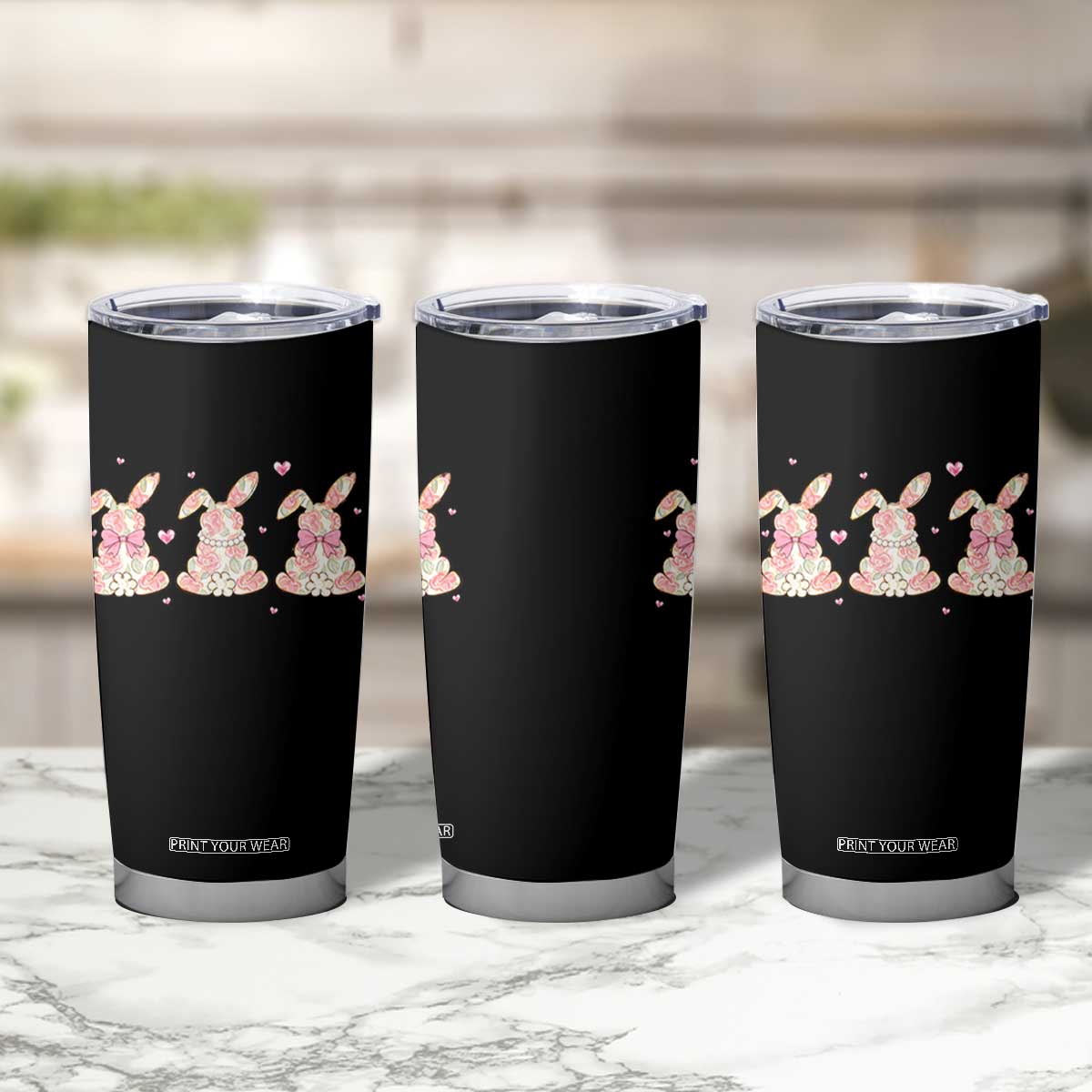 Floral Bunny Easter Tumbler Cup Shabby Chic Rose Pattern TS12 Print Your Wear