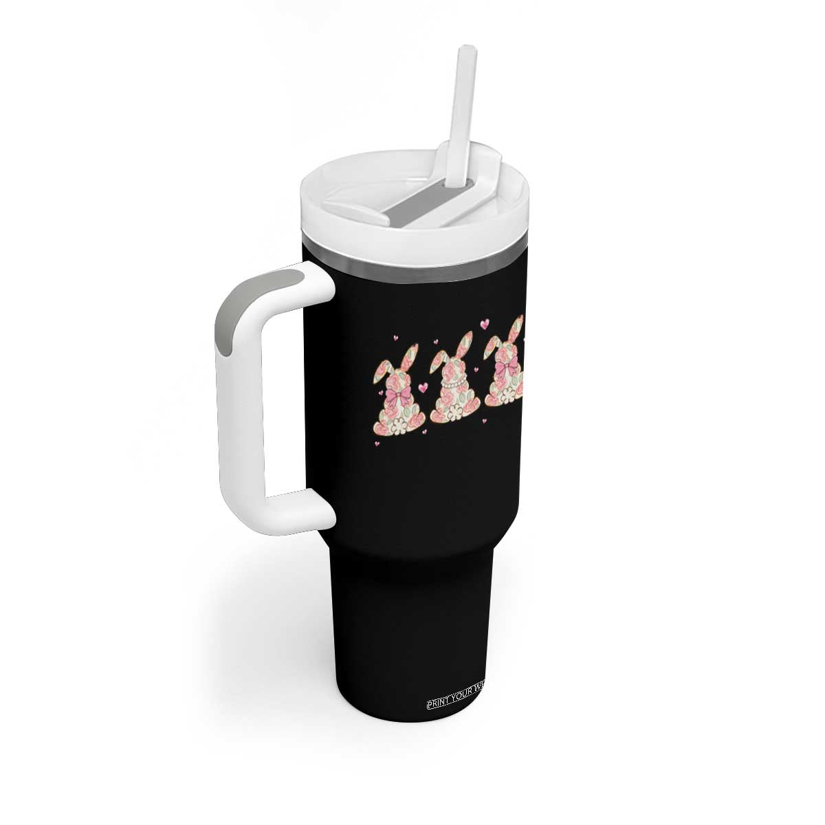 Floral Bunny Easter Tumbler With Handle Shabby Chic Rose Pattern TS12 Print Your Wear
