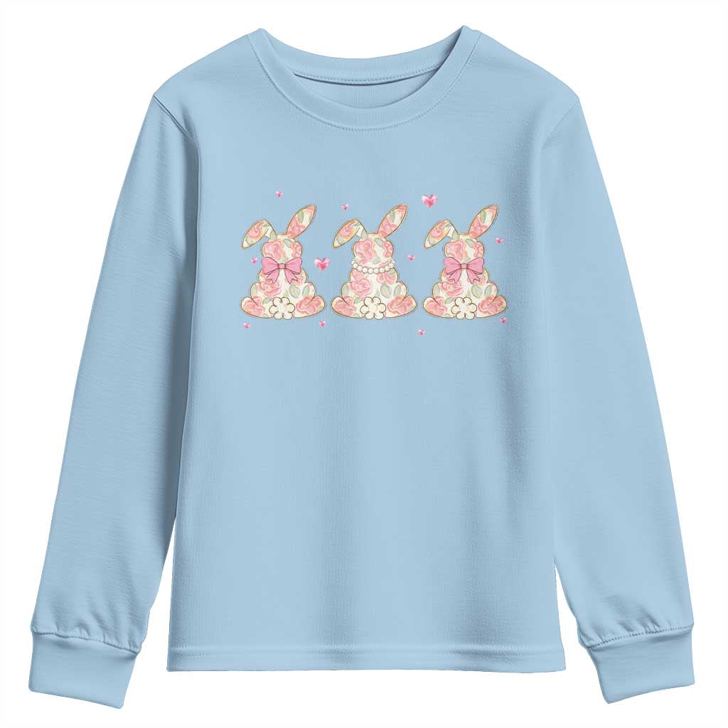 Floral Bunny Easter Youth Sweatshirt Shabby Chic Rose Pattern TS12 Light Blue Print Your Wear