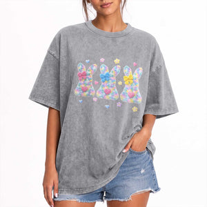 Faux Yarn Easter Bunny Effect Printed Washed Cotton T-Shirt Coquette Aesthetic Gift