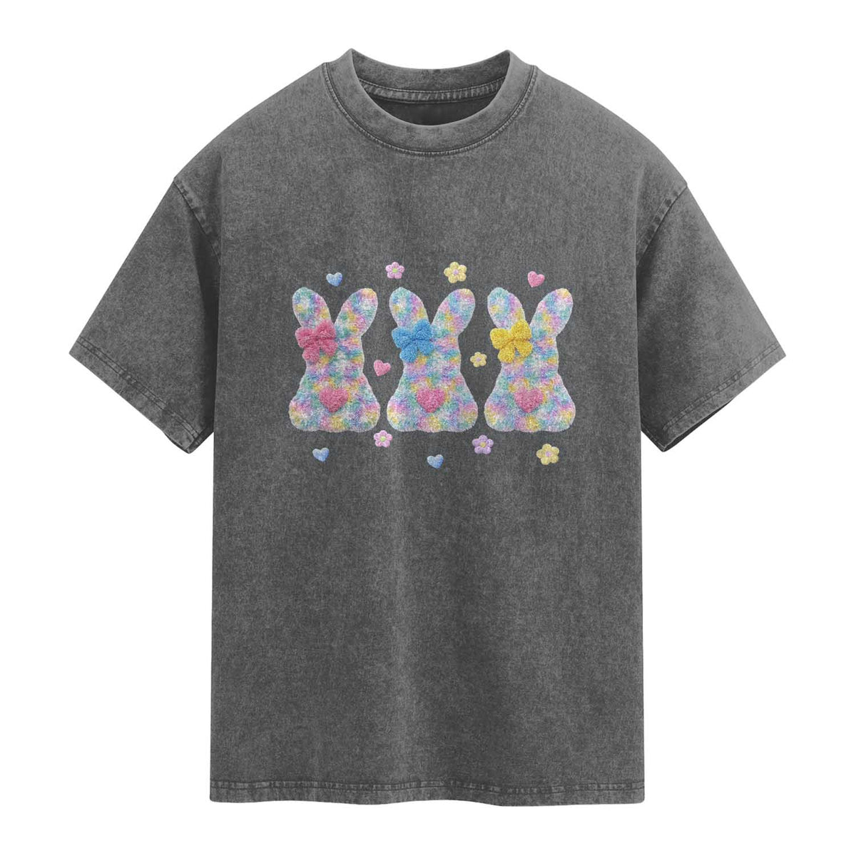 Faux Yarn Easter Bunny Effect Printed Washed Cotton T-Shirt Coquette Aesthetic Gift