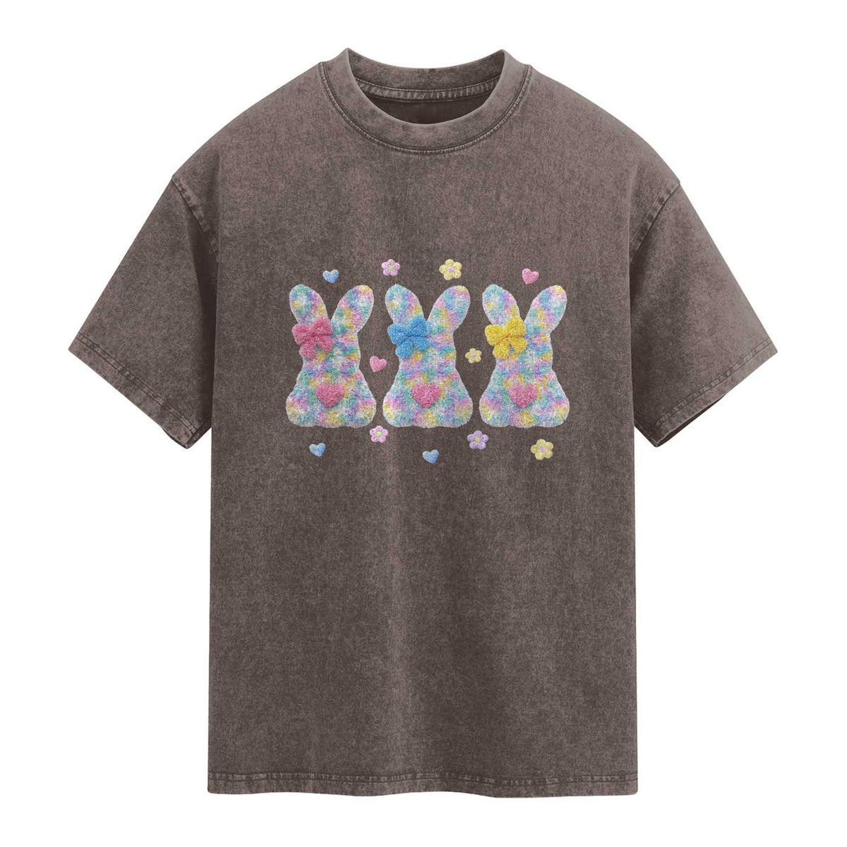 Faux Yarn Easter Bunny Effect Printed Washed Cotton T-Shirt Coquette Aesthetic Gift