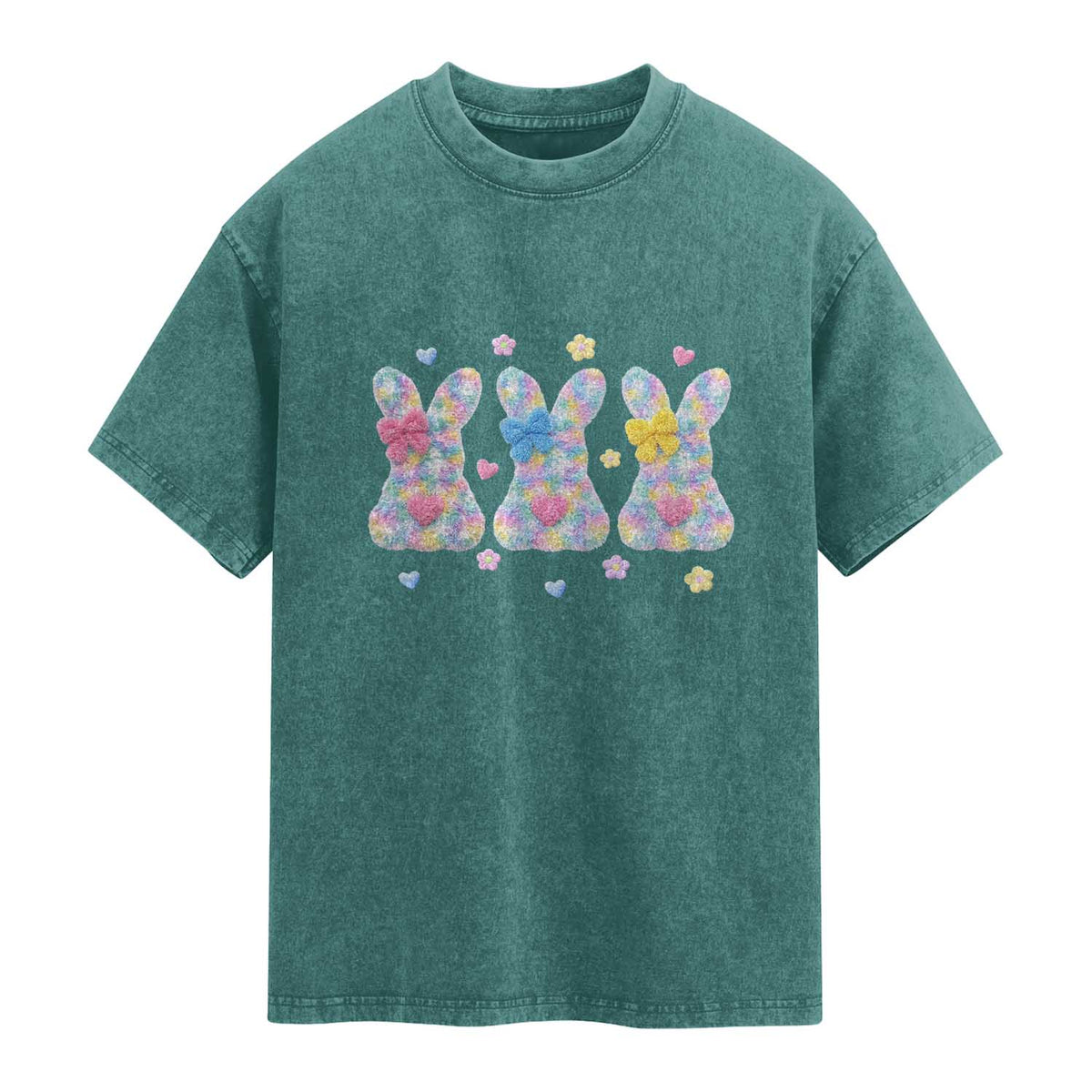 Faux Yarn Easter Bunny Effect Printed Washed Cotton T-Shirt Coquette Aesthetic Gift