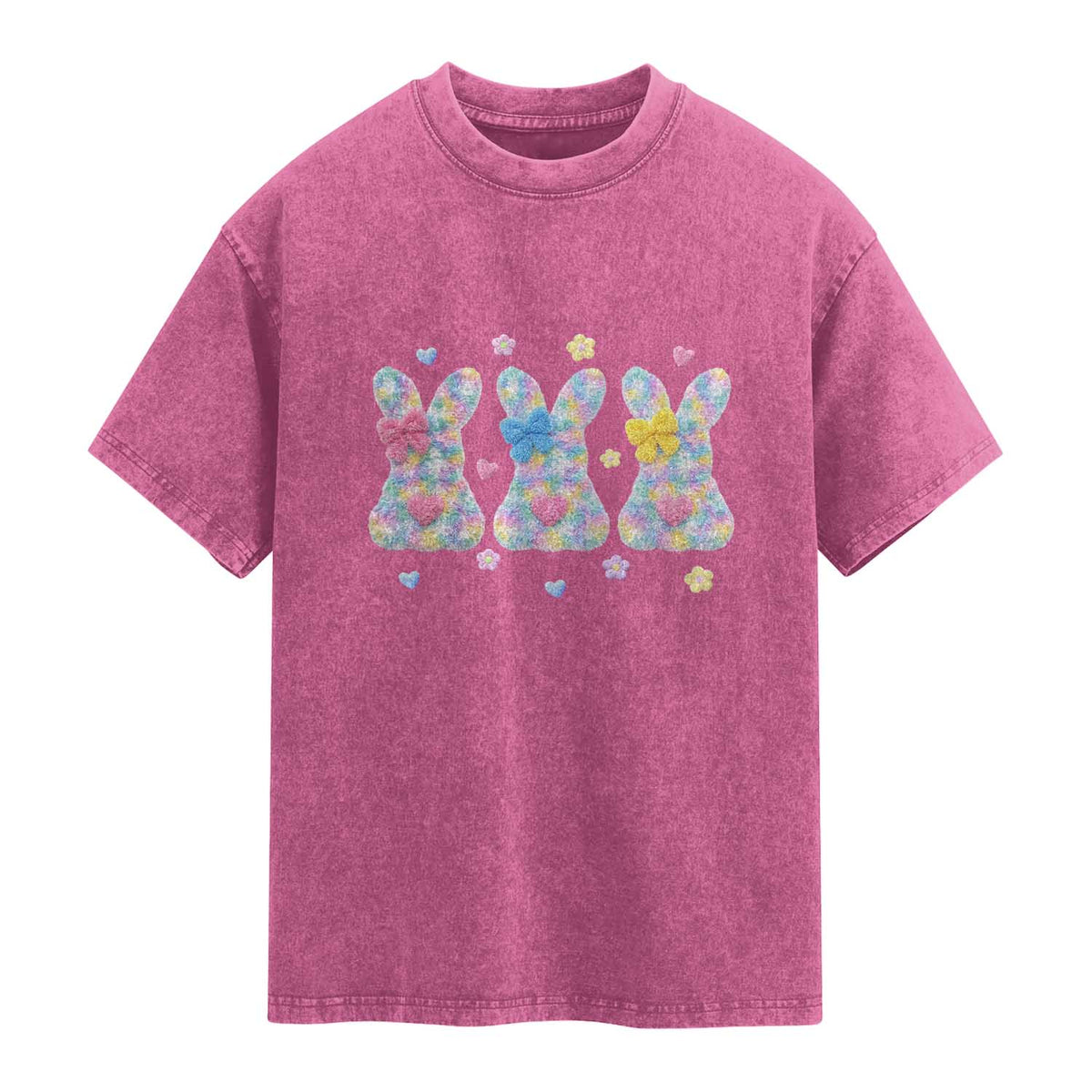 Faux Yarn Easter Bunny Effect Printed Washed Cotton T-Shirt Coquette Aesthetic Gift