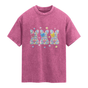 Faux Yarn Easter Bunny Effect Printed Washed Cotton T-Shirt Coquette Aesthetic Gift