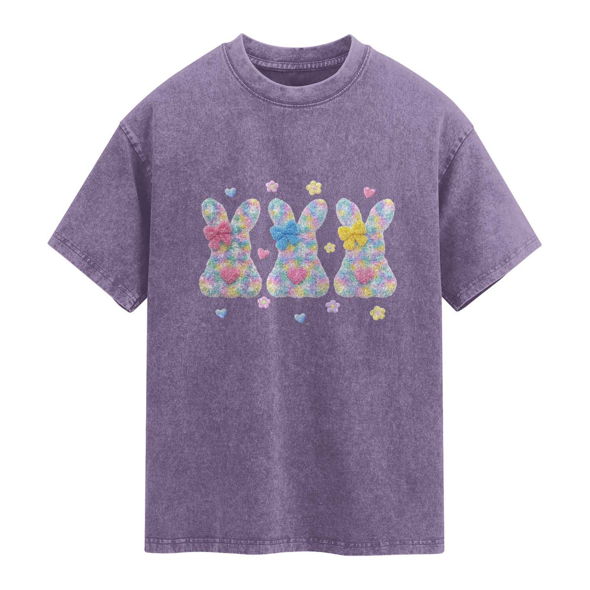 Faux Yarn Easter Bunny Effect Printed Washed Cotton T-Shirt Coquette Aesthetic Gift