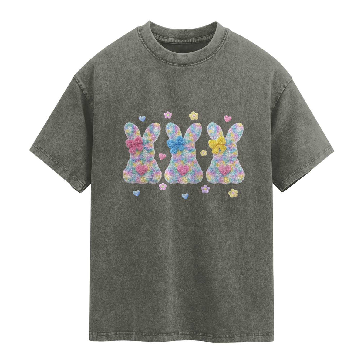 Faux Yarn Easter Bunny Effect Printed Washed Cotton T-Shirt Coquette Aesthetic Gift
