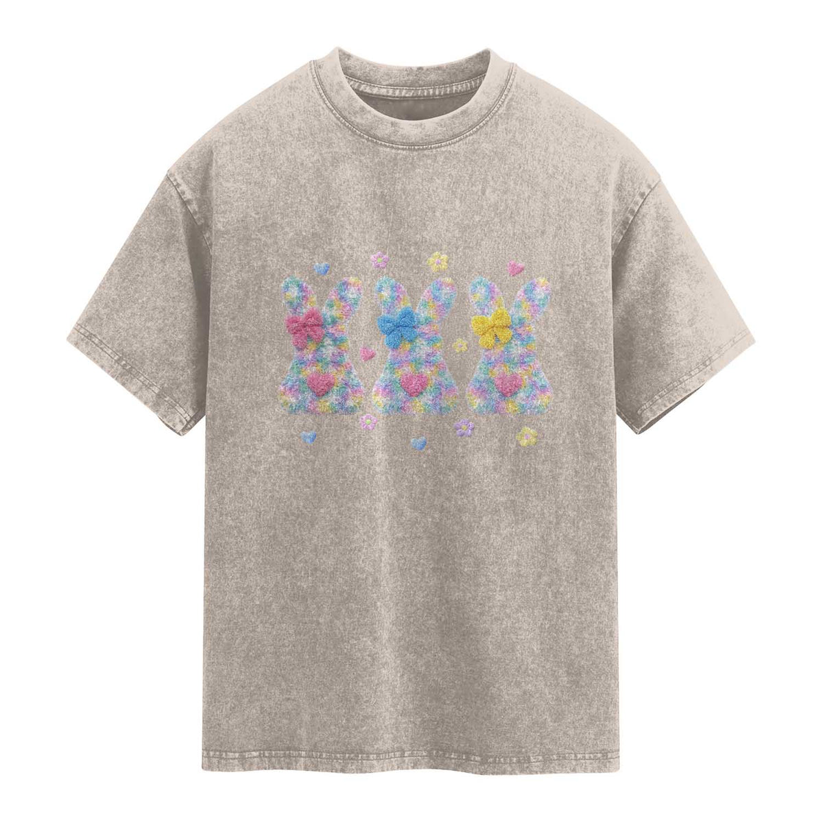 Faux Yarn Easter Bunny Effect Printed Washed Cotton T-Shirt Coquette Aesthetic Gift