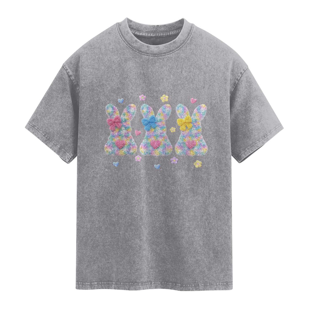 Faux Yarn Easter Bunny Effect Printed Washed Cotton T-Shirt Coquette Aesthetic Gift