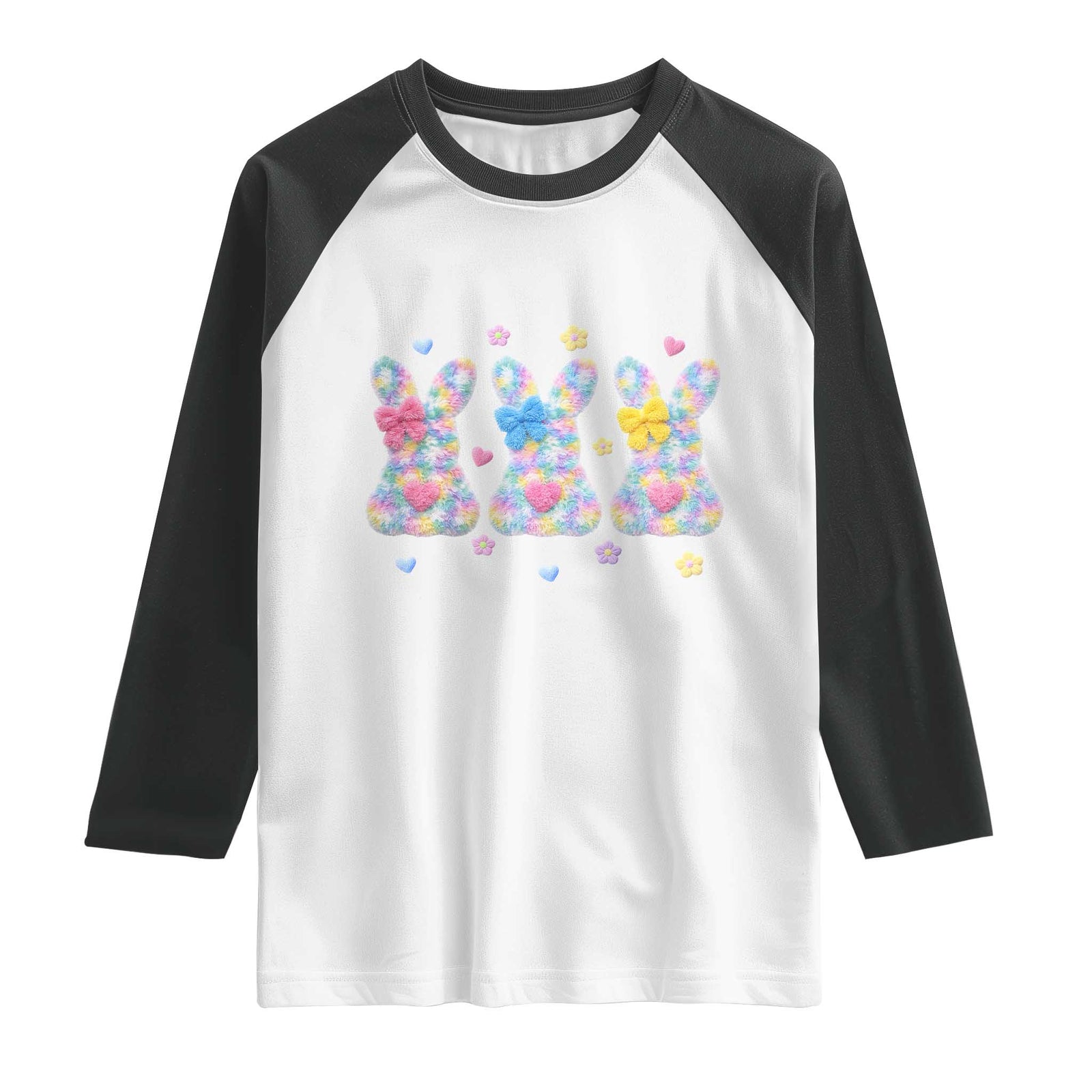 Faux Yarn Easter Bunny Effect Printed Raglan Shirt Coquette Aesthetic Gift TS12 White Black Print Your Wear