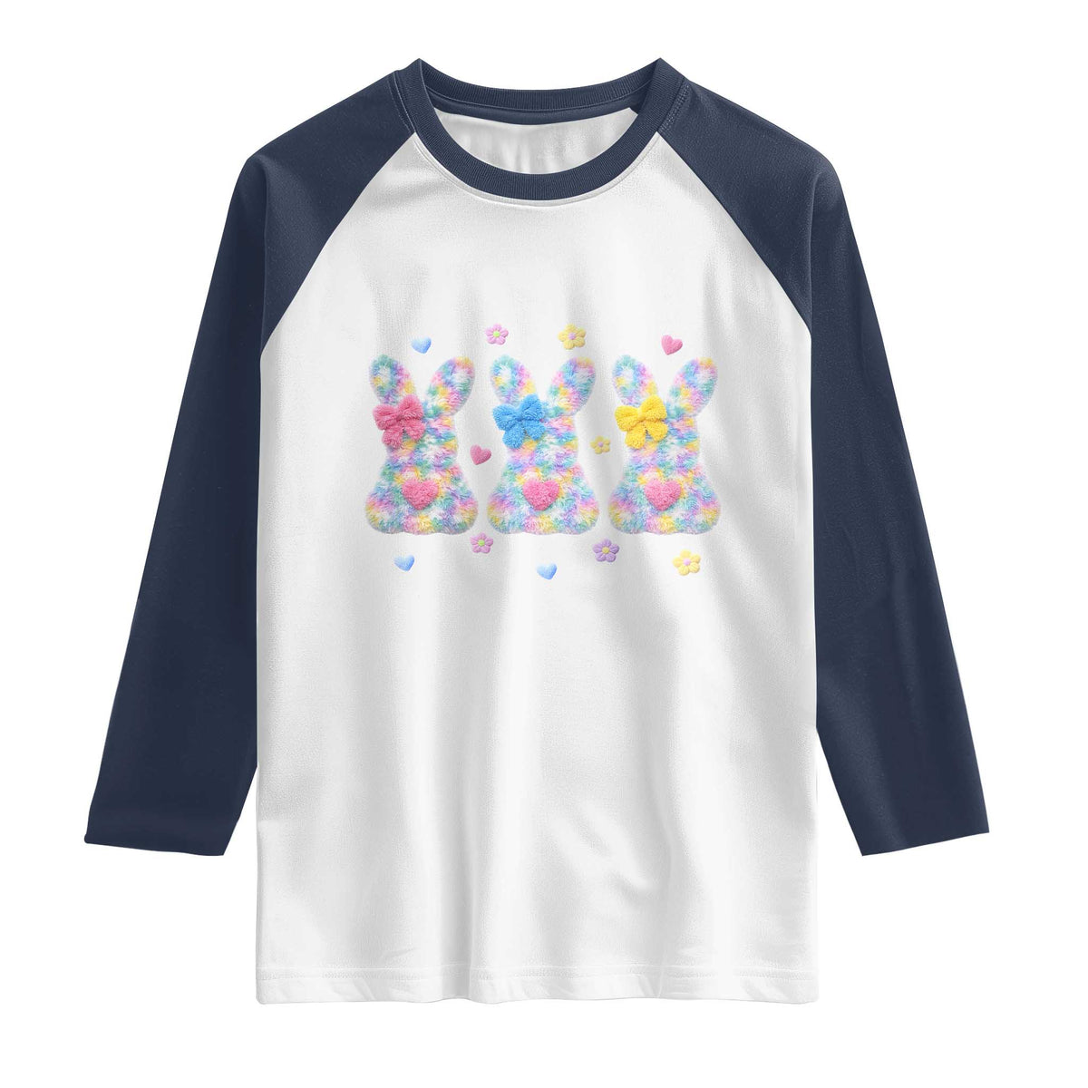 Faux Yarn Easter Bunny Effect Printed Raglan Shirt Coquette Aesthetic Gift TS12 White Navy Print Your Wear
