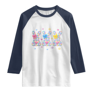 Faux Yarn Easter Bunny Effect Printed Raglan Shirt Coquette Aesthetic Gift TS12 White Navy Print Your Wear