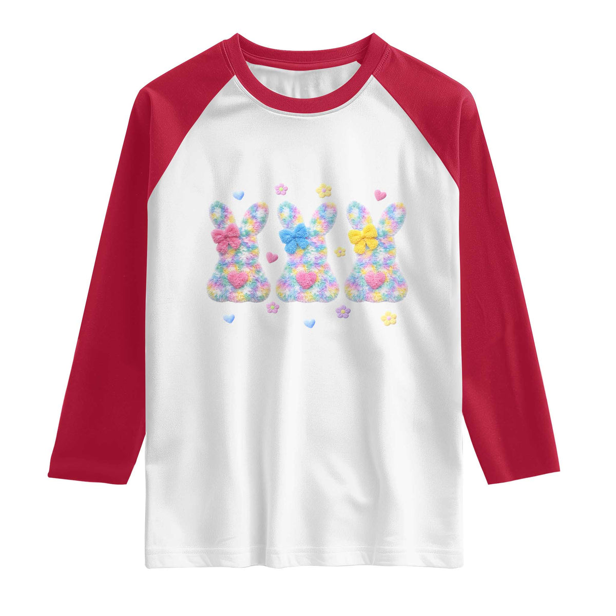 Faux Yarn Easter Bunny Effect Printed Raglan Shirt Coquette Aesthetic Gift TS12 White Red Print Your Wear
