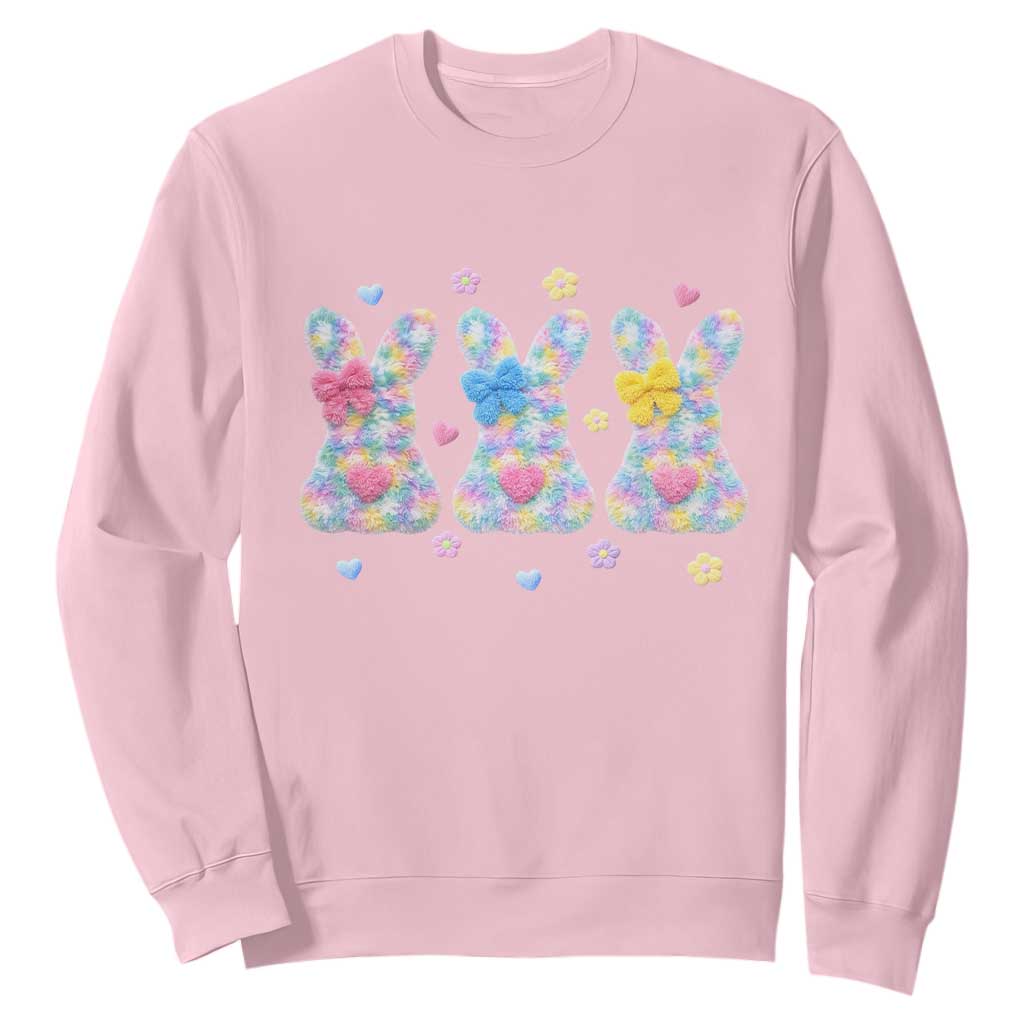 Faux Yarn Easter Bunny Effect Printed Sweatshirt Coquette Aesthetic Gift TS12 Light Pink Print Your Wear