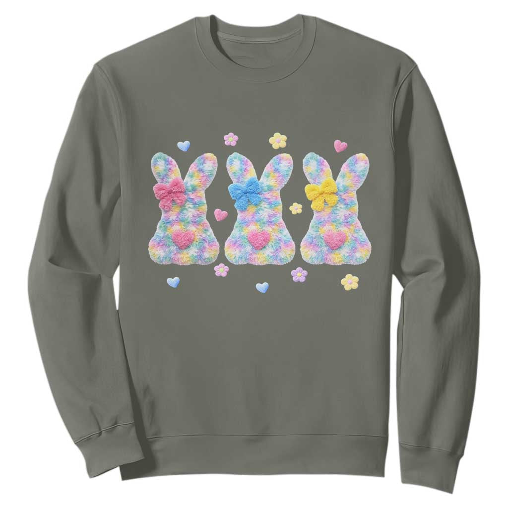 Faux Yarn Easter Bunny Effect Printed Sweatshirt Coquette Aesthetic Gift TS12 Military Green Print Your Wear