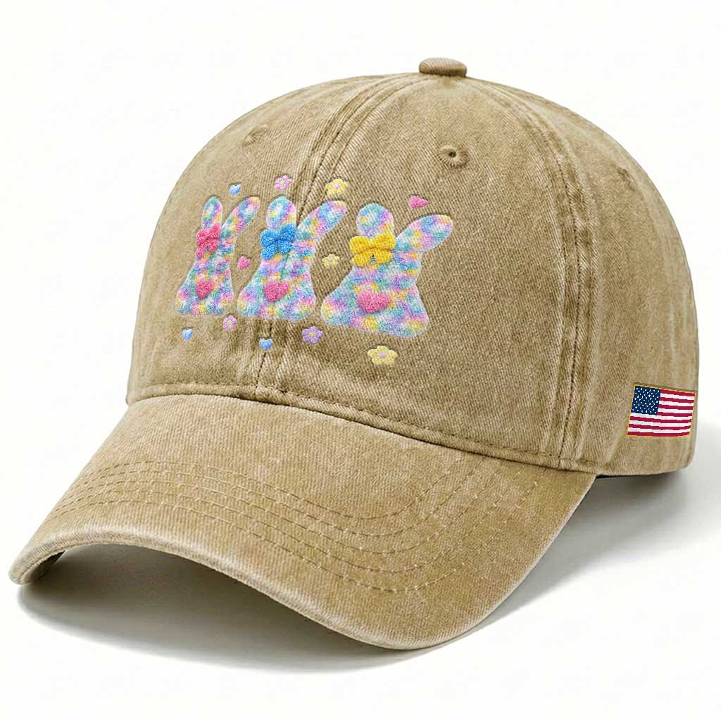 Faux Yarn Easter Bunny Effect Printed Washed Cotton Baseball Cap Coquette Aesthetic Gift TS12 Print Your Wear