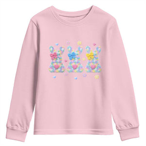 Faux Yarn Easter Bunny Effect Printed Youth Sweatshirt Coquette Aesthetic Gift TS12 Light Pink Print Your Wear