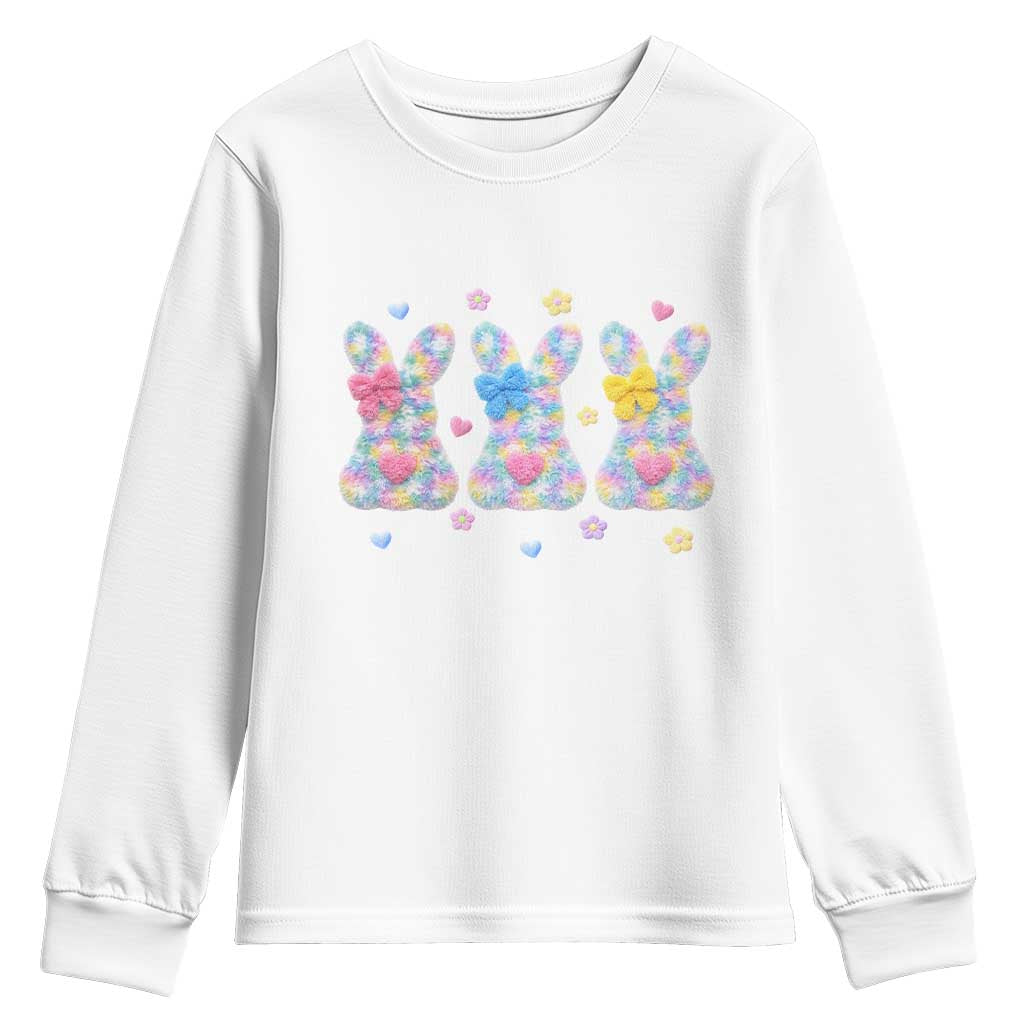 Faux Yarn Easter Bunny Effect Printed Youth Sweatshirt Coquette Aesthetic Gift TS12 White Print Your Wear
