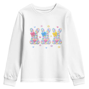 Faux Yarn Easter Bunny Effect Printed Youth Sweatshirt Coquette Aesthetic Gift TS12 White Print Your Wear