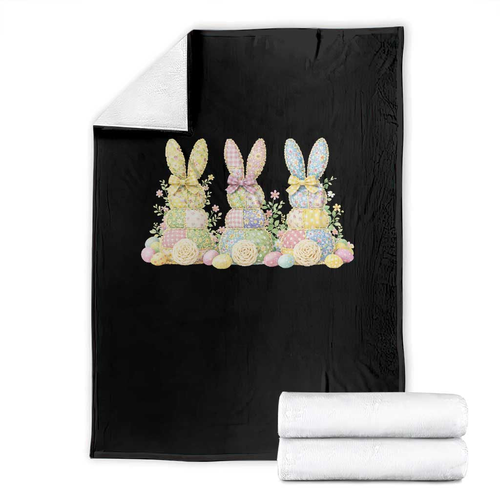 Faux Patchwork Easter Bunny Effect Printed Throw Blanket Cottagecore Bunny Gift For Women TS12 Black Print Your Wear