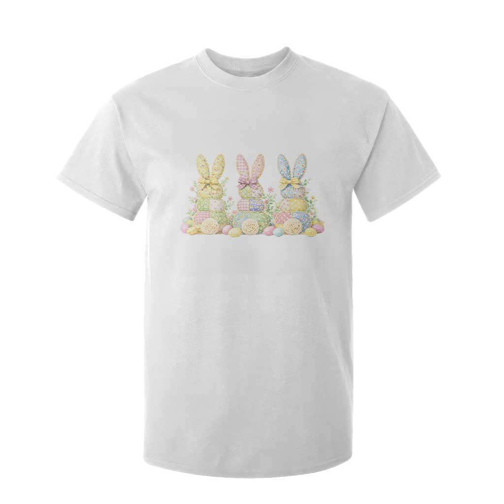 Faux Patchwork Easter Bunny Effect Printed T Shirt For Kid Cottagecore Bunny Gift For Women TS12 White Print Your Wear