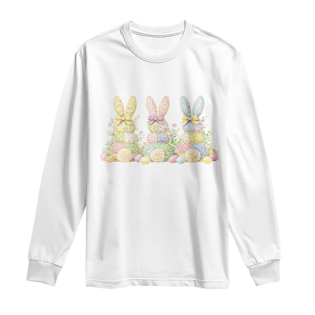 Faux Patchwork Easter Bunny Effect Printed Long Sleeve Shirt Cottagecore Bunny Gift For Women TS12 White Print Your Wear