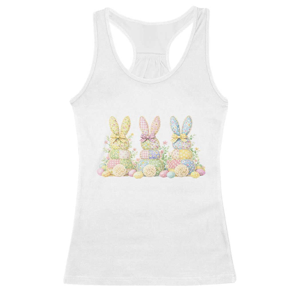 Faux Patchwork Easter Bunny Effect Printed Racerback Tank Top Cottagecore Bunny Gift For Women TS12 White Print Your Wear