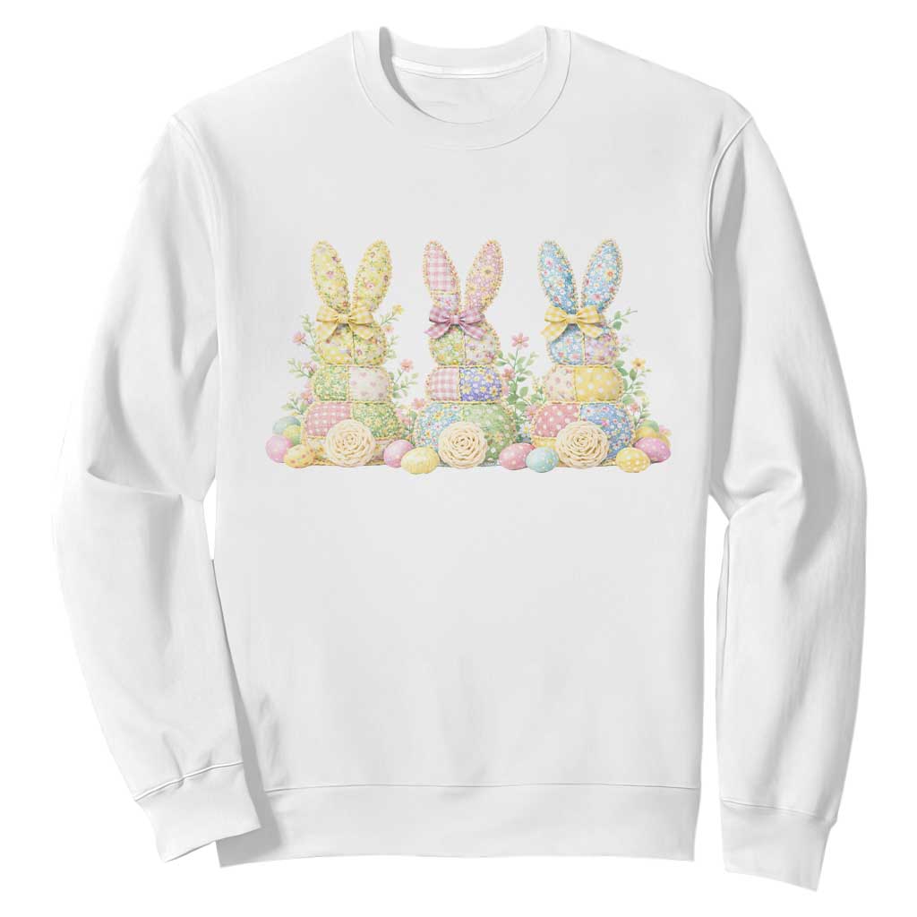 Faux Patchwork Easter Bunny Effect Printed Sweatshirt Cottagecore Bunny Gift For Women TS12 White Print Your Wear