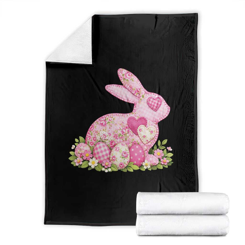 Faux Patchwork Easter Bunny Effect Printed Throw Blanket Vintage Cottagecore Floral Bunny Gift TS12 Black Print Your Wear