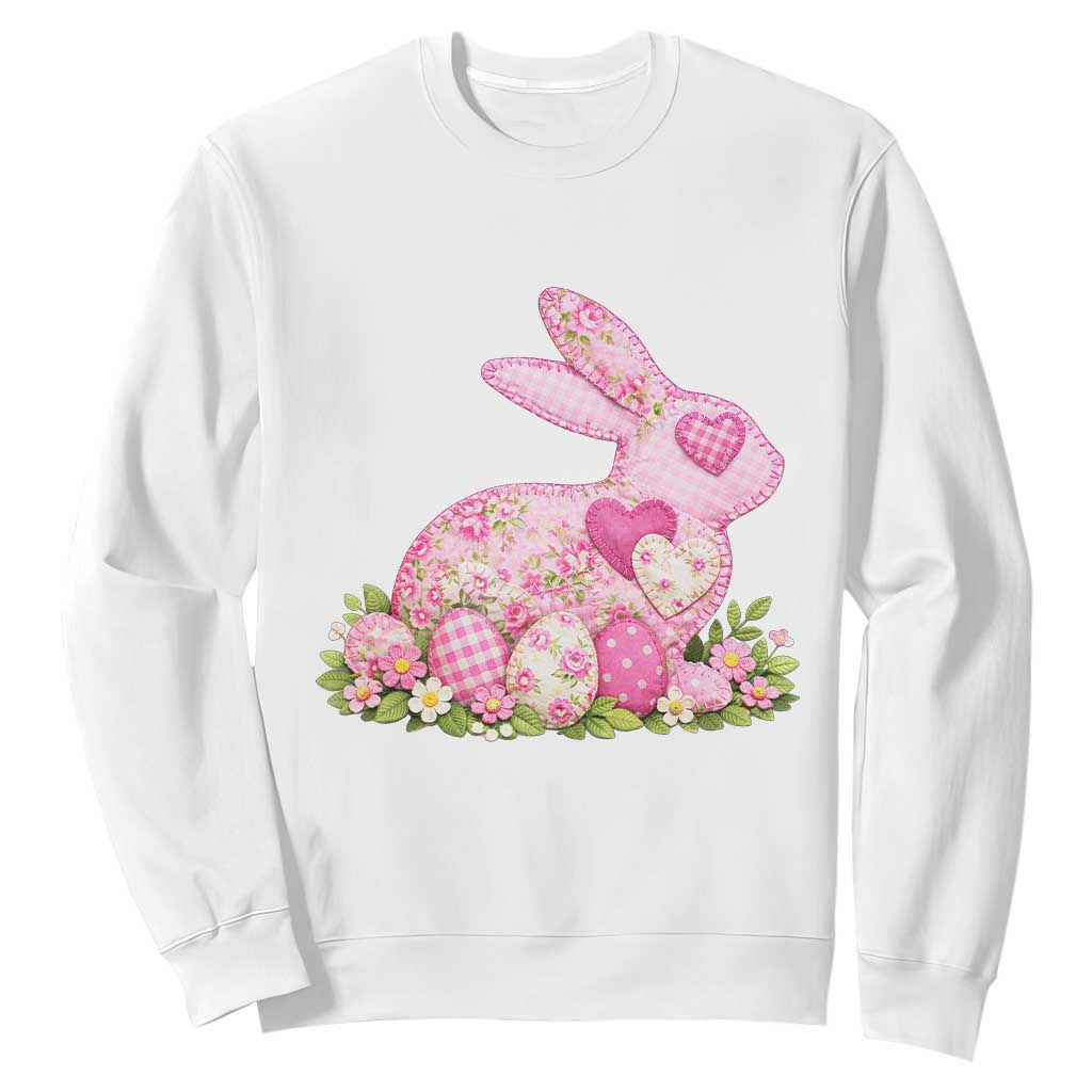 Faux Patchwork Easter Bunny Effect Printed Sweatshirt Vintage Cottagecore Floral Bunny Gift TS12 White Print Your Wear