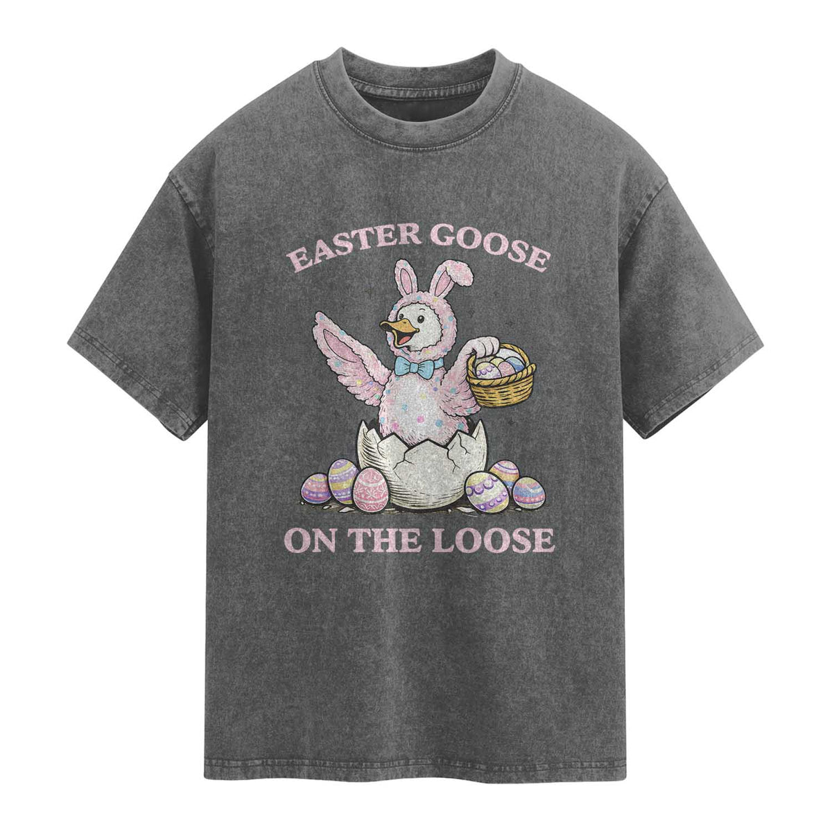 Easter Goose On The Loose Washed Cotton T-Shirt Funny Easter Egg Hunt Gift