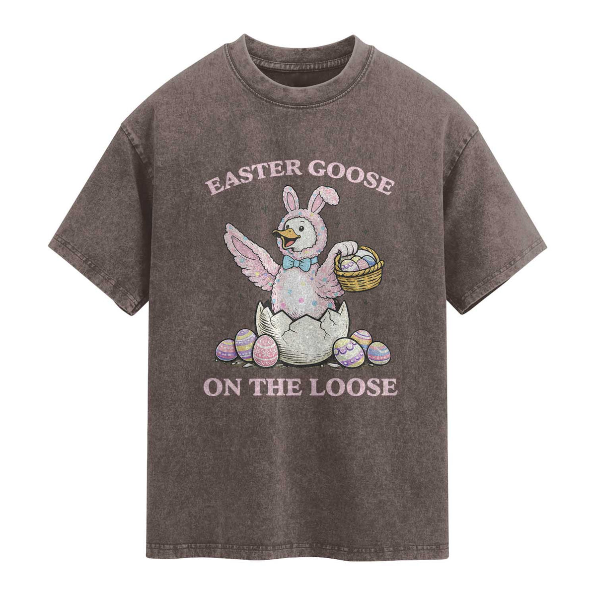 Easter Goose On The Loose Washed Cotton T-Shirt Funny Easter Egg Hunt Gift