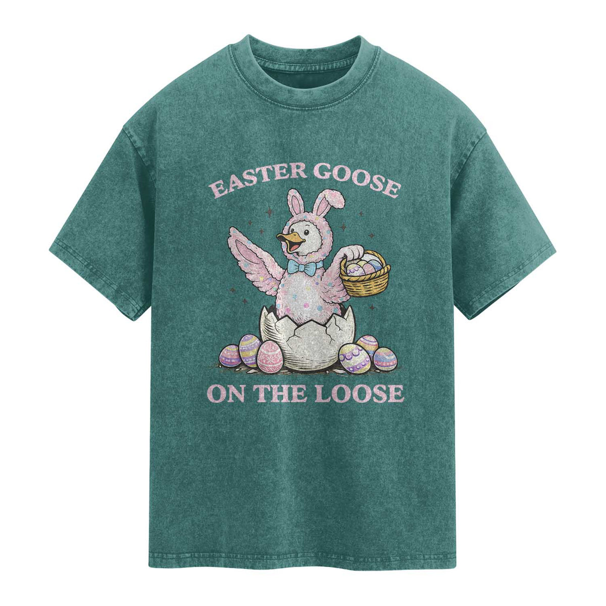 Easter Goose On The Loose Washed Cotton T-Shirt Funny Easter Egg Hunt Gift
